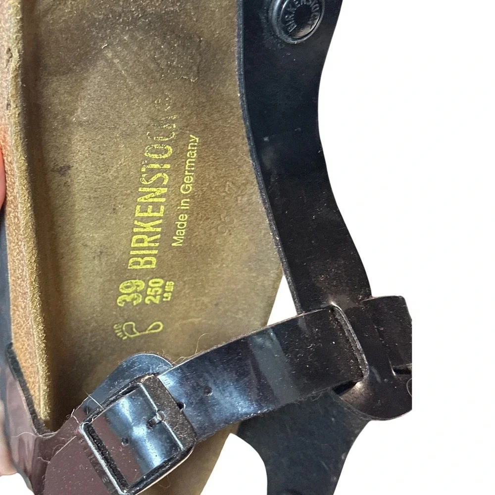 Birkenstock Coastal Grandmom Gizeh Black Patent Thong Sandals Size 39 EU 8 US